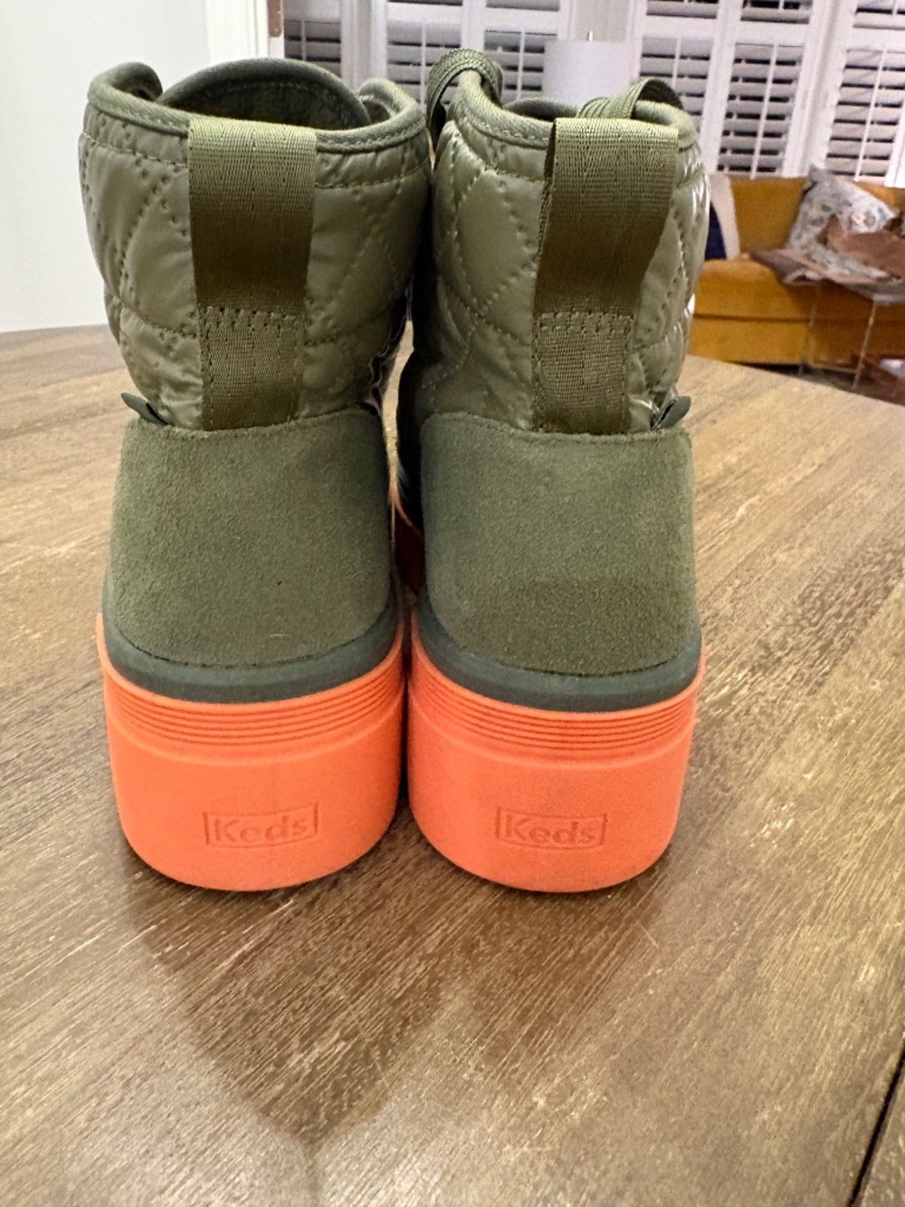 Keds Combat Boots Quilted Nylon Army Green with Coral Soles Women's 8.5 - Picture 7 of 9